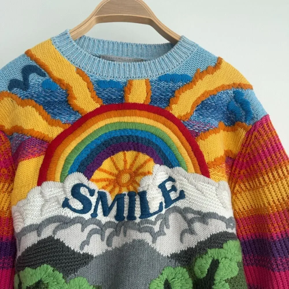Stella McCartney Sweater Womens 38 Kind Smile Intarsia Jumper Wool Cotton Color - Picture 6 of 16